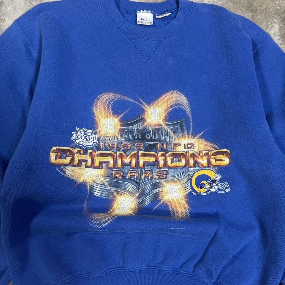 Vintage St Louis Rams Sweatshirt Mens Medium Blue NFL Football Super Bowl Champs - Picture 2 of 5